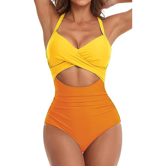 Women's Fashion Casual Cross One-piece Swimsuit - PixelGlamour