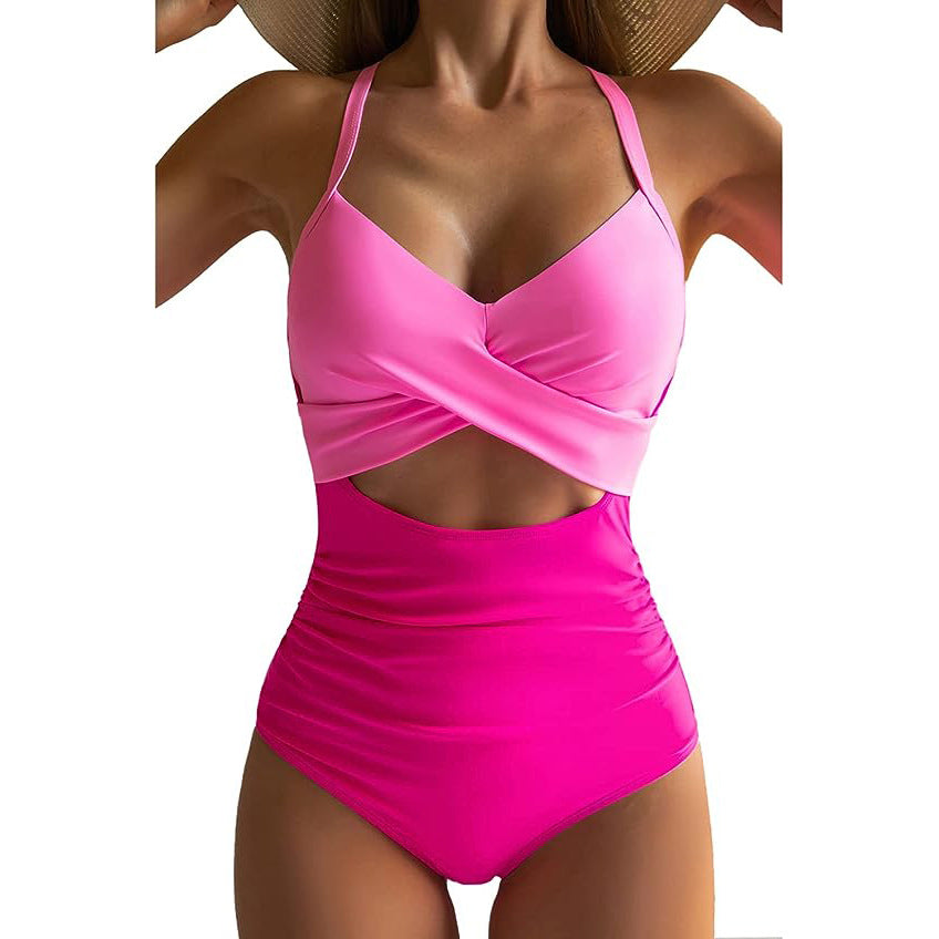 Women's Fashion Casual Cross One-piece Swimsuit - PixelGlamour