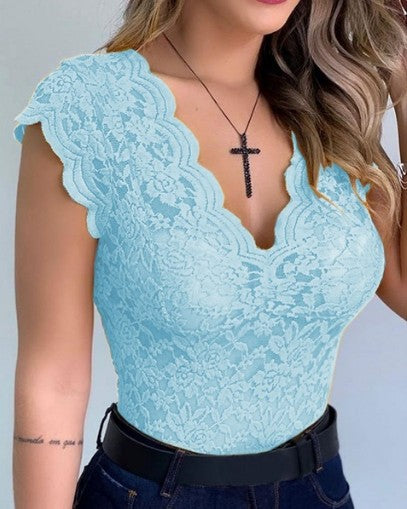 New Women Sexy V Neck Lace Vest Top - PixelGlamour